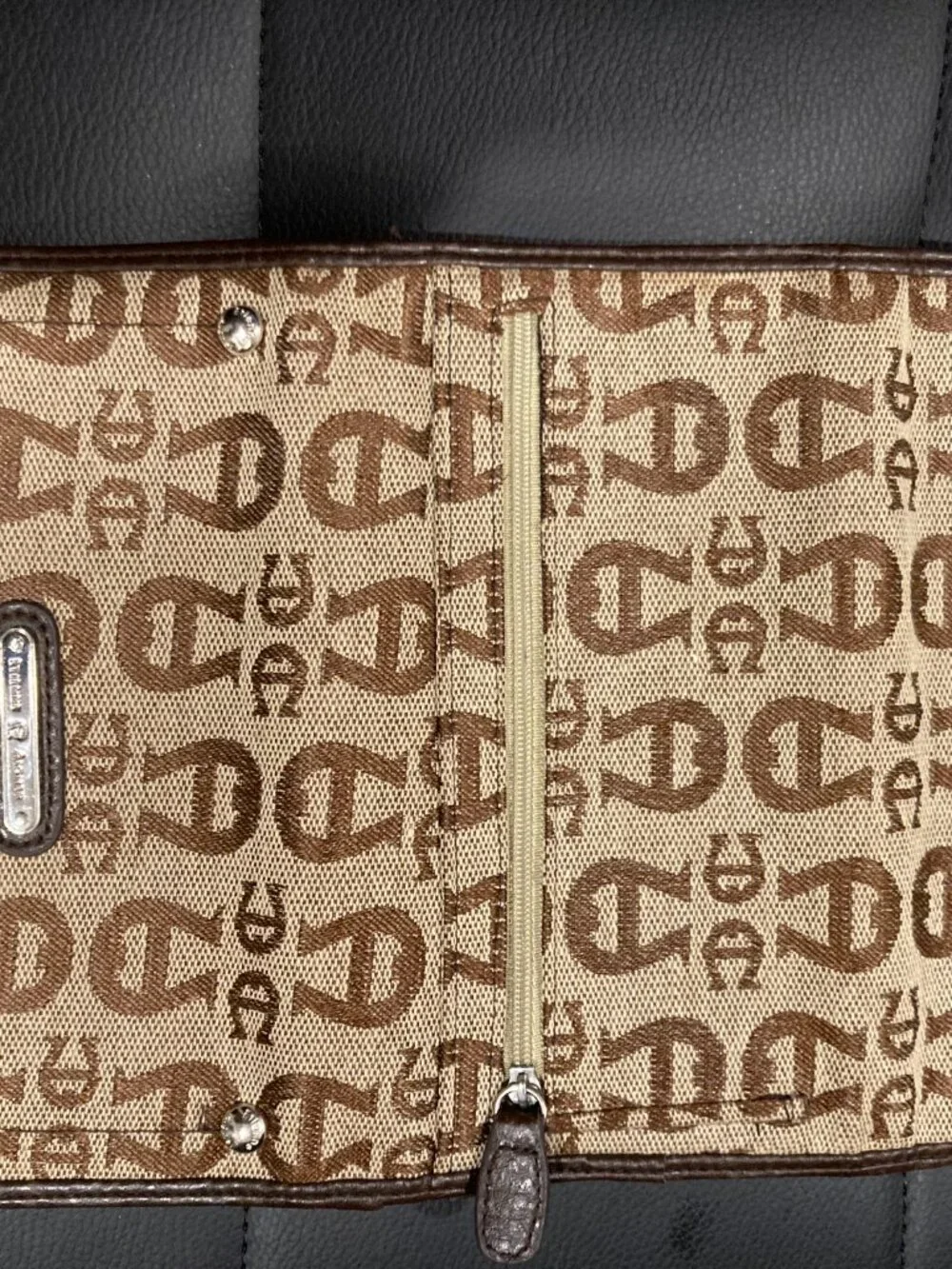 Etienne Aigner Signature Logo Canvas Brown Checkbook Wallet Organiser.